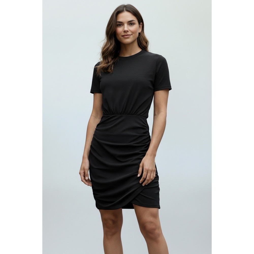 Abercrombie & Fitch Womens Black Ruched Bodycon Dress Short Sleeve Medium